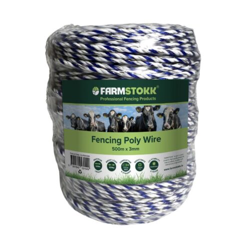 Poly Wire 500m 3 Strands 9 x Stainless Steel 0.2mm Dia 3mm Blue & White